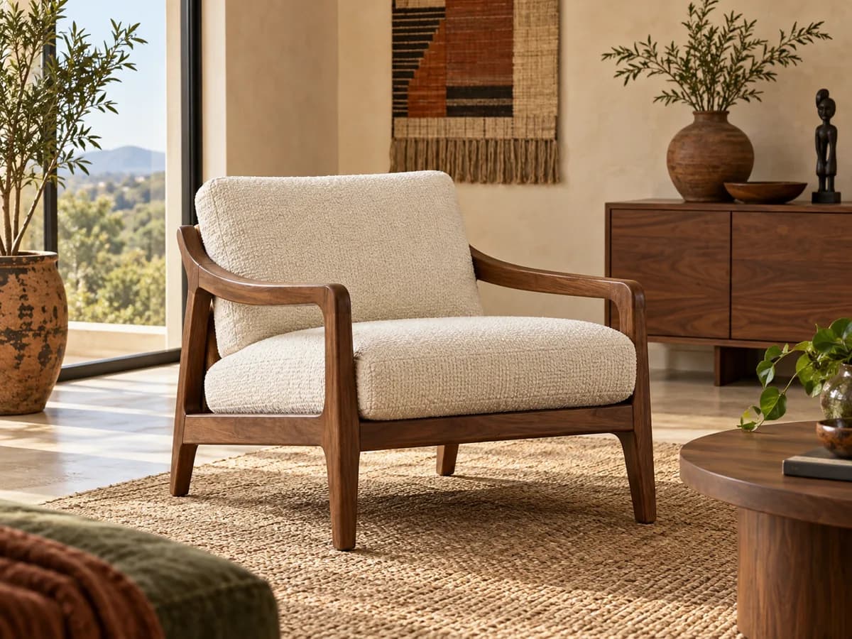 Sculptural lounge chair in a welcoming room